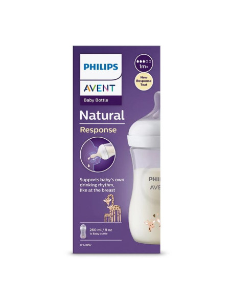 Бебешко шише за хранене Avent Natural Response 260 мл., 1+ месеца, жирафи SCY903/66