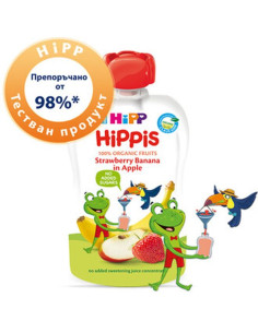 БИО Плодово пюре Hipp HiPPiS ябълка, ягода и банан 100гр.