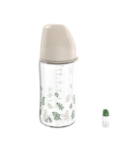 Бебешко шише за хранене стъклено NIP Cherry Green Flow M, 240мл, 0 месеца +