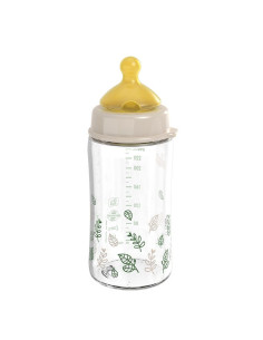 Бебешко шише за хранене стъклено NIP Cherry Green Flow M, 240мл, 0 месеца + 2