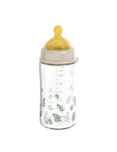 Бебешко шише за хранене стъклено NIP Cherry Green Flow M, 240мл, 0 месеца +