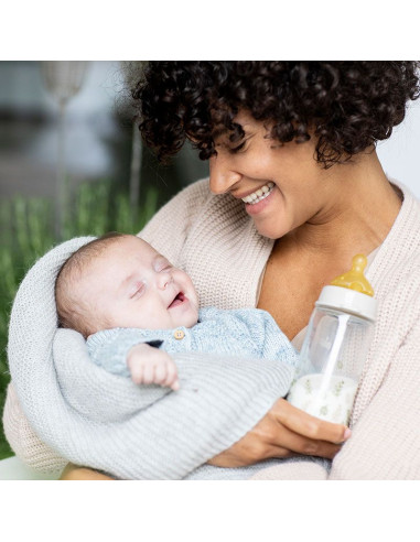 Бебешко шише за хранене стъклено NIP Cherry Green Flow M, 240мл, 0 месеца +