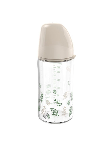 Бебешко шише за хранене стъклено NIP Cherry Green Flow M, 240мл, 0 месеца +