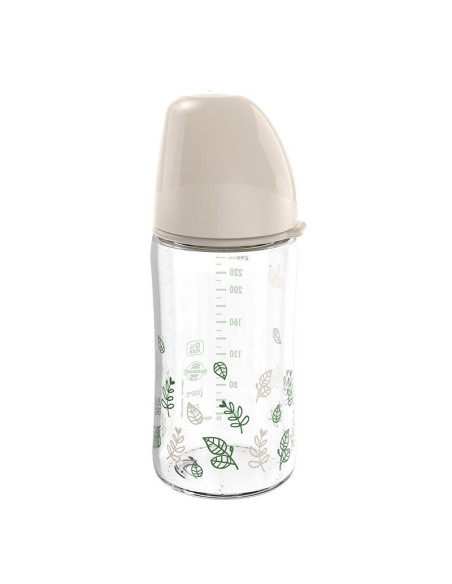 Бебешко шише за хранене стъклено NIP Cherry Green Flow M, 240мл, 0 месеца +