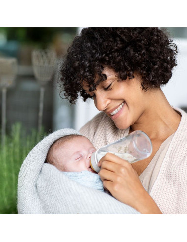 Бебешко шише за хранене стъклено NIP Cherry Green Flow M, 240мл, 0 месеца +