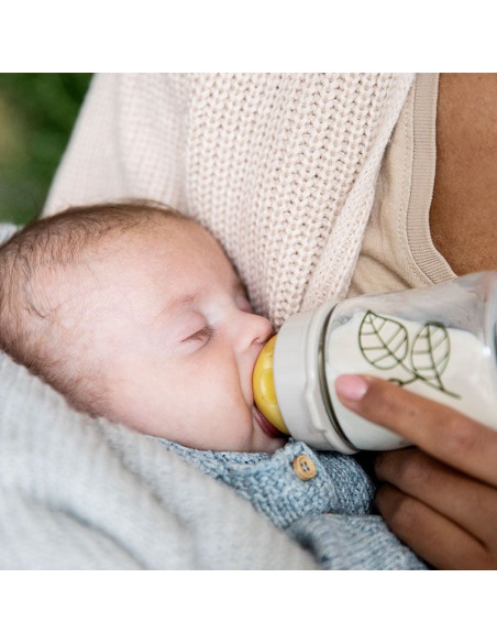 Бебешко шише за хранене стъклено NIP Cherry Green Flow S, 120 мл, 0 месеца +