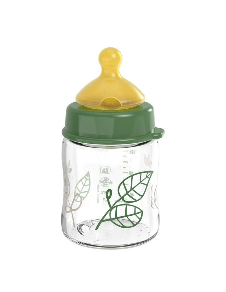 Бебешко шише за хранене стъклено NIP Cherry Green Flow S, 120 мл, 0 месеца +