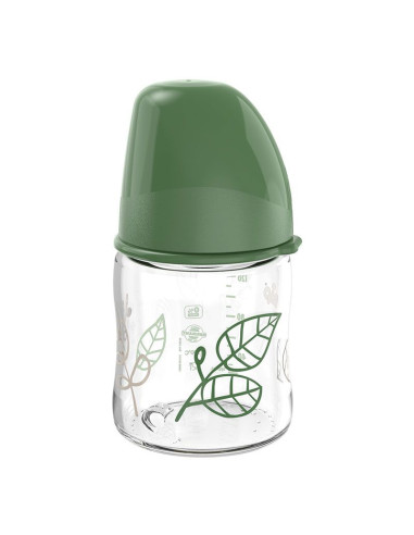 Бебешко шише за хранене стъклено NIP Cherry Green Flow S, 120 мл, 0 месеца +
