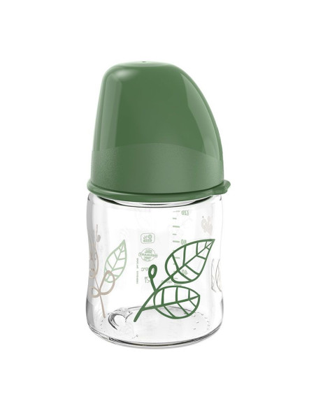 Бебешко шише за хранене стъклено NIP Cherry Green Flow S, 120 мл, 0 месеца +