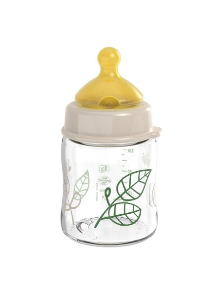 Бебешко шише за хранене стъклено NIP Cherry Green Flow S, 120 мл, 0 месеца +