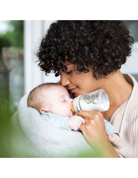 Бебешко шише за хранене стъклено NIP Cherry Green Flow S, 120 мл, 0 месеца +