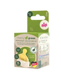 Биберони NIP Cherry Green за шишета Wide-Neck 2 бр., 0 месеца + 2