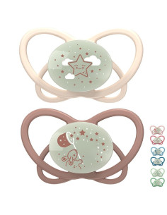 Залъгалки NIP My Butterfly Night Green с кутийка етап 1, 0-6 месеца, Светещи в тъмното, 2 бр.