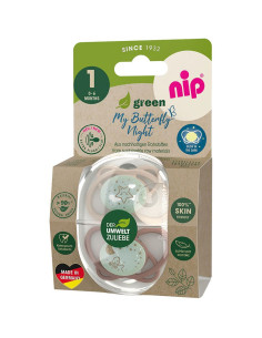 Залъгалки NIP My Butterfly Night Green с кутийка етап 1, 0-6 месеца, Светещи в тъмното, 2 бр. 2