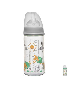 Бебешко шише за хранене стъклено NIP, Wide-Neck, Flow M, 240 мл, 6 месеца +