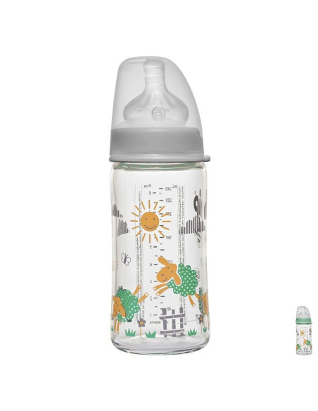 Бебешко шише за хранене стъклено NIP, Wide-Neck, Flow M, 240 мл, 6 месеца +