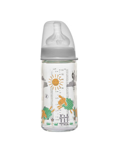 Бебешко шише за хранене стъклено NIP, Wide-Neck, Flow M, 240 мл, 6 месеца + 2