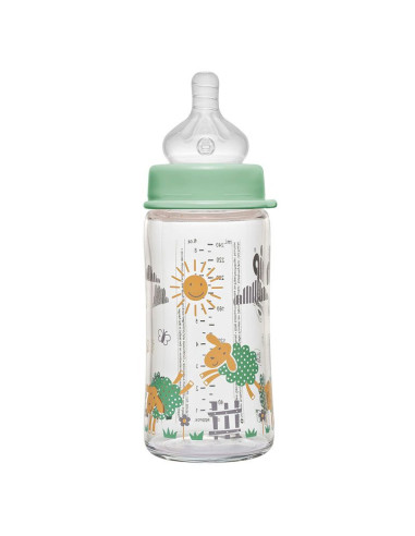 Бебешко шише за хранене стъклено NIP, Wide-Neck, Flow M, 240 мл, 6 месеца +