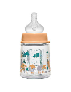 Бебешко шише за хранене стъклено NIP, Wide-Neck, Flow S, 120 мл, 0-6 месеца 2