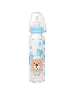 Бебешко шише за хранене стъклено NIP, Flow M, 250 мл, 0-6 месеца