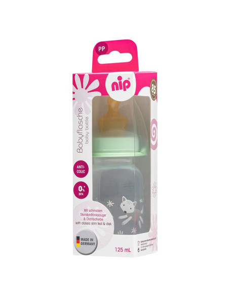 Бебешко шише за хранене NIP Family, Flow S, 125 мл, 0-6 месеца