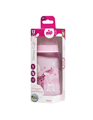 Детска чаша със сламка NIP Straw Cup, 330 мл, 12 месеца +