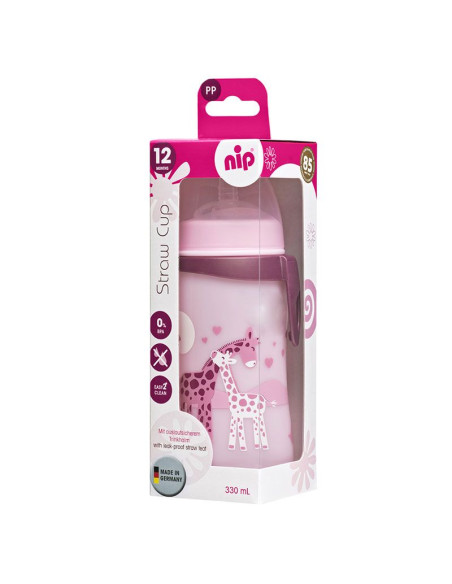 Детска чаша със сламка NIP Straw Cup, 330 мл, 12 месеца +