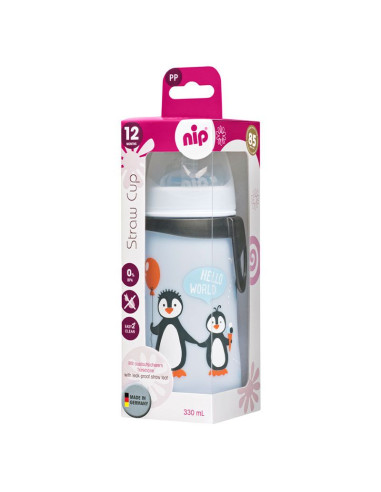 Детска чаша със сламка NIP Straw Cup, 330 мл, 12 месеца +