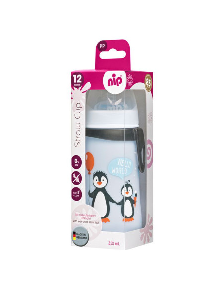 Детска чаша със сламка NIP Straw Cup, 330 мл, 12 месеца +