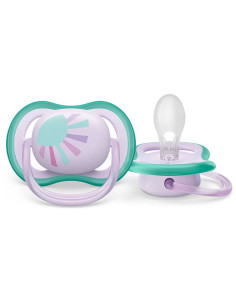 Ортодонтични залъгалки Philips-Avent Ultra Air, 2 броя, със стерилизаторна кутия, лилави слънце/дъга, 0-6 м