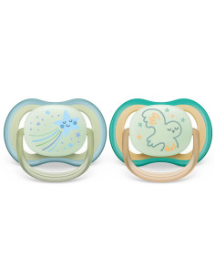 Ортодонтични залъгалки Philips-Avent Ultra Air Night, 2 броя, със стерилизаторна кутия, звезда/сова, 0-6 м