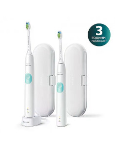 Комплект Philips Sonicare ProtectiveClean Series 4300 HX6807/35 включва 2 броя бели електрически звукови четки за зъби с елег