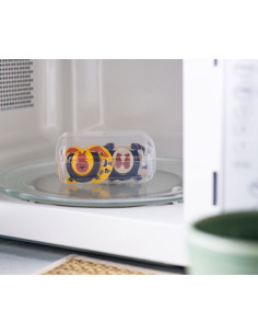 Ортодонтични залъгалки Tommee Tippee Fun Friends, 2 броя, със стерилизаторна кутия, жълта заек/бежова мече, 18-36м