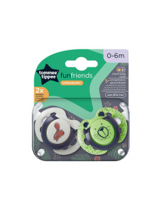 Ортодонтични залъгалки Tommee Tippee Fun Friends, 2 броя, със стерилизаторна кутия, зелена мече/бяла катерица, 0-6м 2