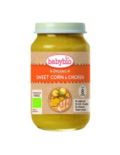 Био зеленчуково пюре Babybio - Сладка царевица и пилешко месо 200гр 8+м