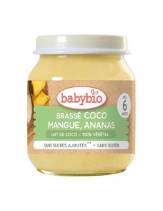 Био плодово пюре Babybio - Кокосово мляко, манго и ябълка 130гр. 6м.+