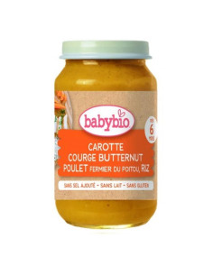 Био зеленчуково пюре Babybio - с пилешко месо, ориз и тиква 200гр. 6м.+