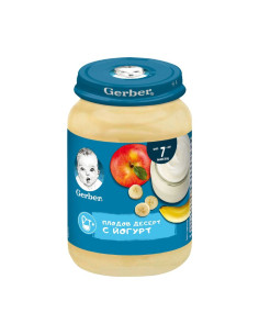 Бебешко пюре Gerber Плодов десерт с йогурт, 6+м,190 g