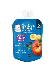 Плодово пюре Gerber - Пауч с ябълка, боровинка и банан, 6 m+, 80г