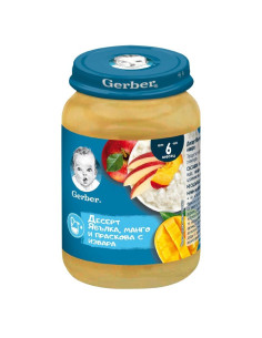 Пюре Nestle Gerber - Десерт Ябълка, манго и праскова с извара, 190g