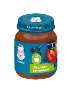 Плодово пюре Nestlé Gerber - Ябълки и боровинки, 125 g