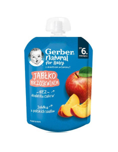 Плодово пюре Gerber - Пауч с праскова и ябълка, 6м+, 80 g