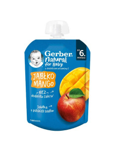 Плодово пюре Nestle Gerber - Пауч с манго и ябълка, 6м+, 80 g