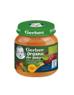 Плодово пюре Gerber Organic - Ябълка, кайсия и праскова, 125 g
