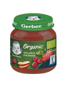 Пюре Nestle Gerber Organic - Ябълки и малини, 125 g