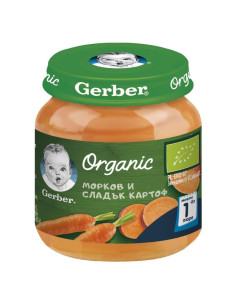 Пюре Gerber Organic - Морков и сладък картоф, 125 g