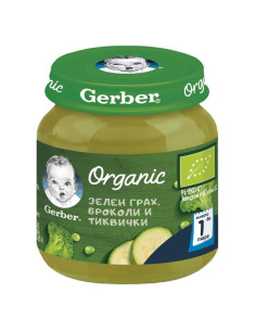Пюре Зелен грах, броколи и тиквички GERBER Organic 125 g