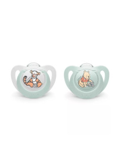 NUK биберон залъгалка силикон 0-6 мес. 2 бр. МЕЧО ПУХ + кутийка за съхранение и стерилизация в микровълнова