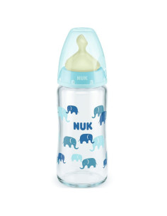 NUK First Choice стъклено шише Temperature Control 240мл. с каучуков биберон за хранене 0-6мес. - Розов