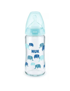 NUK First Choice стъклено шише Temperature Control 240мл. със силиконов биберон за хранене 0-6мес. - Син